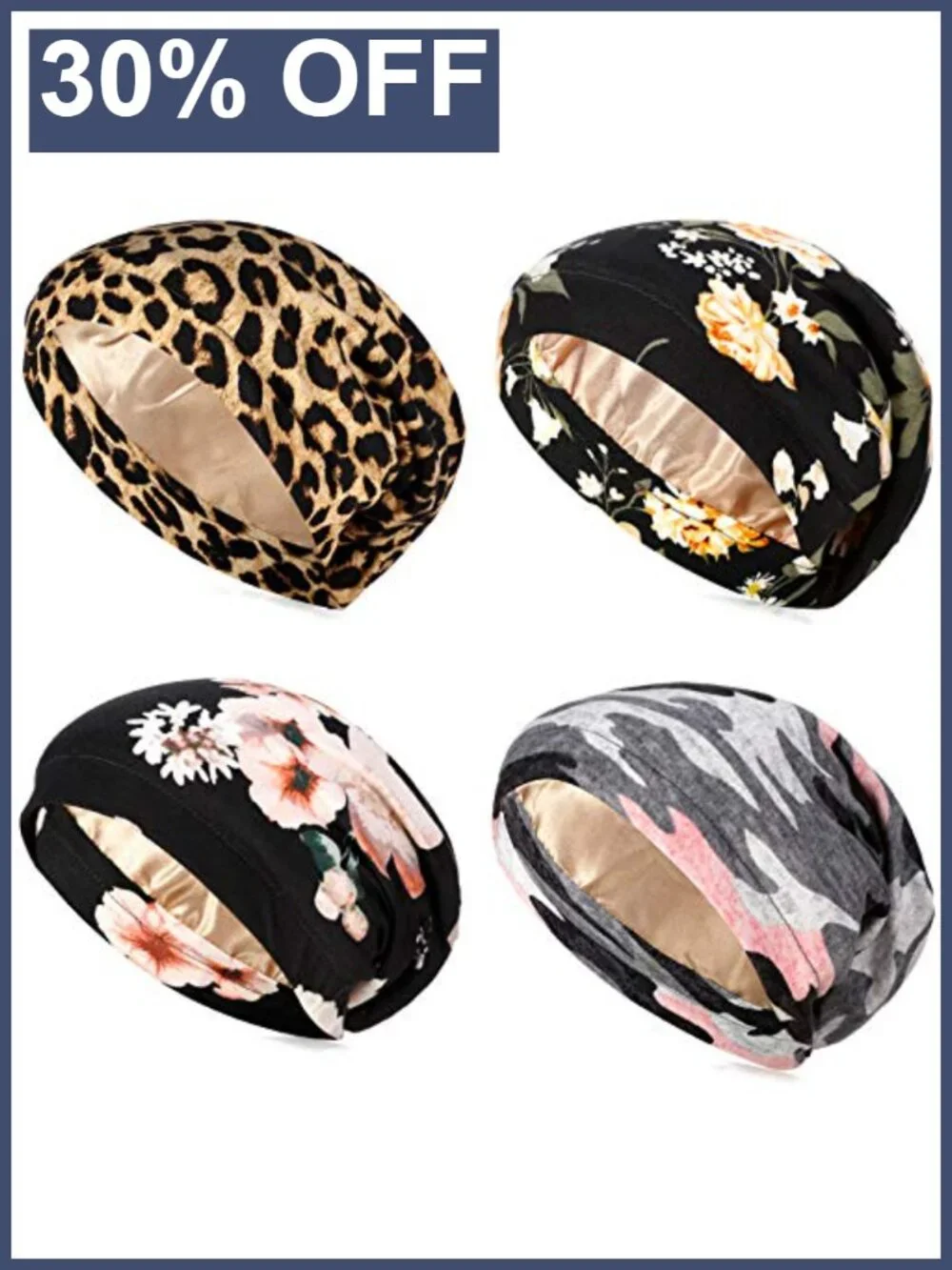 Satin Lined Sleep Cap for Women Cotton Adjustable Hair Bonnet Head Wrap